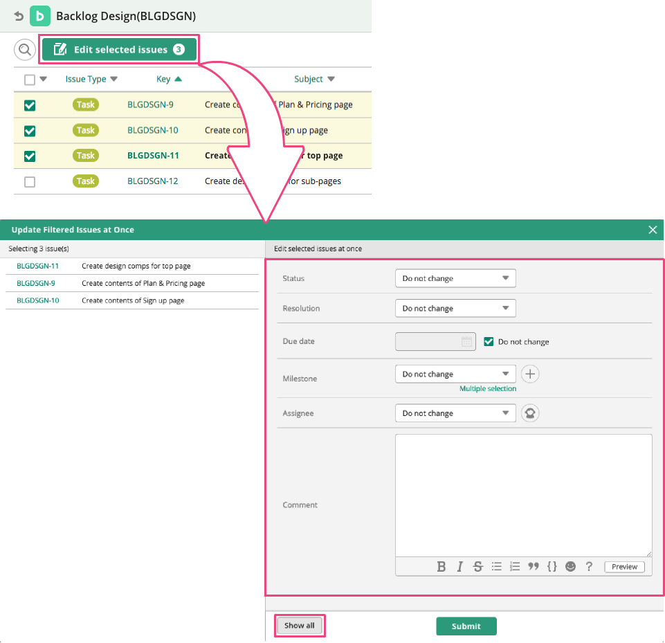 Updating Multiple Issues At Once Backlog Help Center